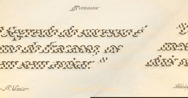 "O Segredo do sucesso é mesmo do fracasso, os dois vem sem avisar."... Frase de Wesley D'Amico.