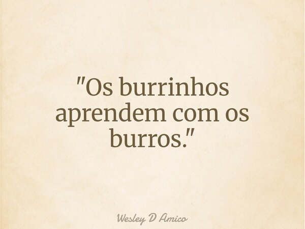 "Os burrinhos aprendem com os burros."... Frase de Wesley D Amico.