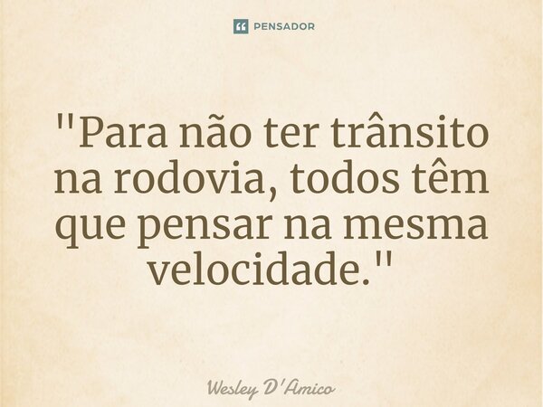 ⁠"Para não ter trânsito na rodovia, todos têm que pensar na mesma velocidade."... Frase de Wesley D'Amico.