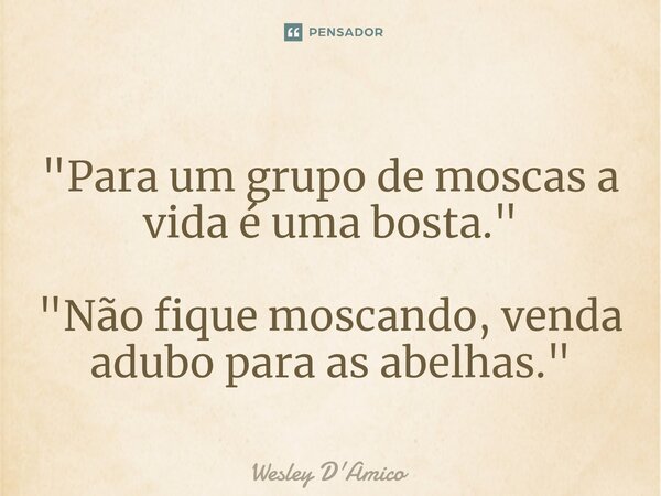 ⁠"Para um grupo de moscas a vida é uma bosta." "Não fique moscando, venda adubo para as abelhas."... Frase de Wesley D'Amico.