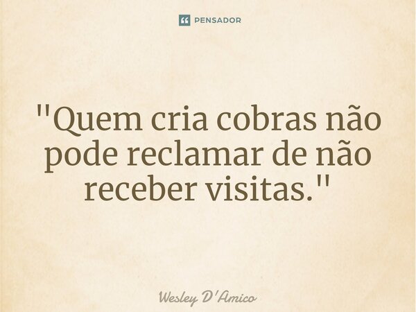 ⁠"Quem cria cobras não pode reclamar de não receber visitas."... Frase de Wesley D'Amico.