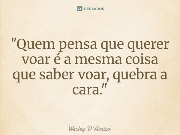 ⁠"Quem pensa que querer voar é a mesma coisa que saber voar, quebra a cara."... Frase de Wesley D'Amico.
