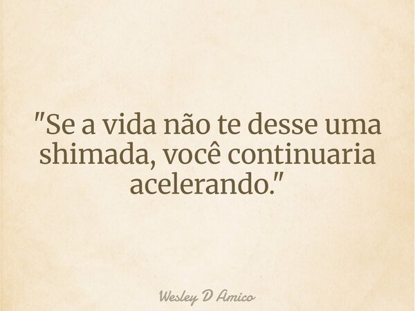 "Se a vida não te desse uma shimada, você continuaria acelerando."... Frase de Wesley D Amico.
