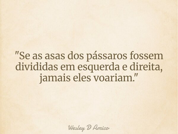 "Se as asas dos pássaros fossem divididas em esquerda e direita, jamais eles voariam."... Frase de Wesley D Amico.