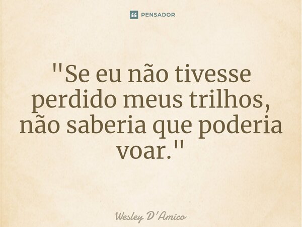 ⁠"Se eu não tivesse perdido meus trilhos, não saberia que poderia voar."... Frase de Wesley D'Amico.