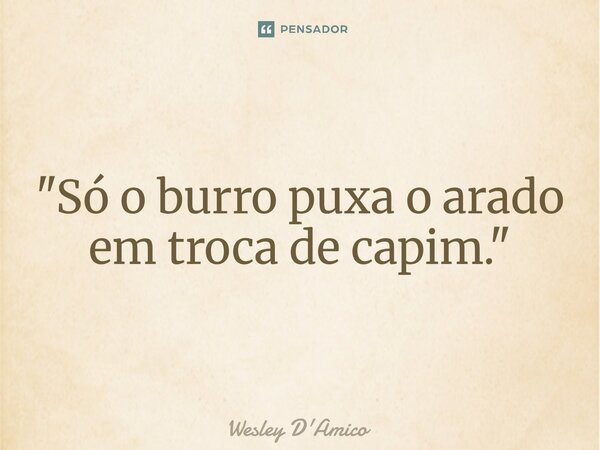 ⁠"Só o burro puxa o arado em troca de capim."... Frase de Wesley D'Amico.