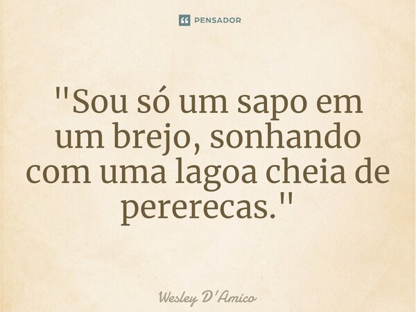 ⁠"Sou só um sapo em um brejo, sonhando com uma lagoa cheia de pererecas."... Frase de Wesley D'Amico.