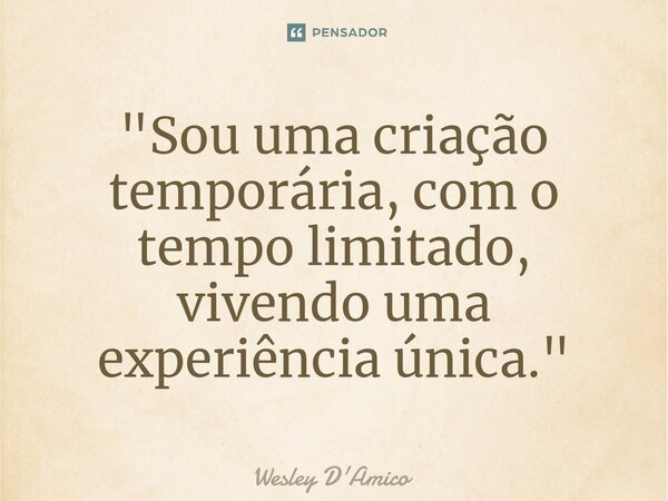 ⁠"Sou uma criação temporária, com o tempo limitado, vivendo uma experiência única."... Frase de Wesley D'Amico.