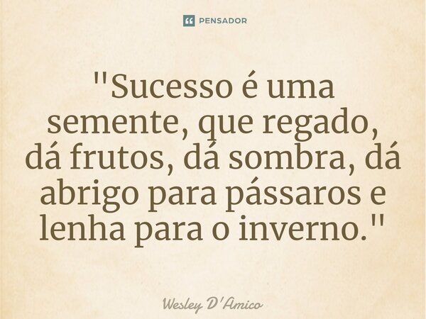⁠"Sucesso é uma semente, que regado, dá frutos, dá sombra, dá abrigo para pássaros e lenha para o inverno."... Frase de Wesley D'Amico.