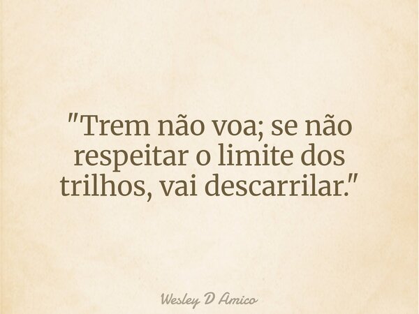 "Trem não voa; se não respeitar o limite dos trilhos, vai descarrilar."... Frase de Wesley D Amico.