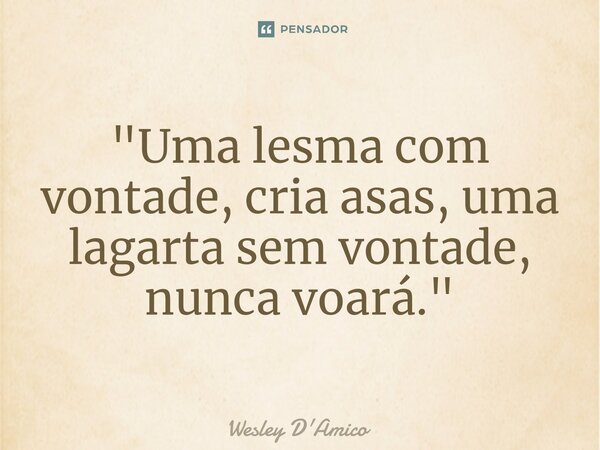 ⁠"Uma lesma com vontade, cria asas, uma lagarta sem vontade, nunca voará."... Frase de Wesley D'Amico.