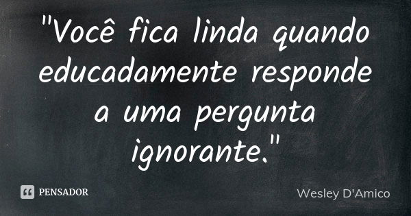 "Você fica linda quando educadamente responde a uma pergunta ignorante."... Frase de Wesley D'Amico.