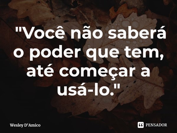 ⁠ "Você não saberá o poder que tem, até começar a usá-lo."... Frase de Wesley D'Amico.