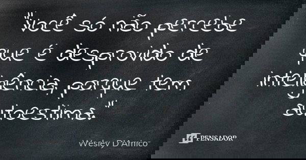"Você só não percebe que é desprovido de inteligência, porque tem autoestima."... Frase de Wesley D'Amico.