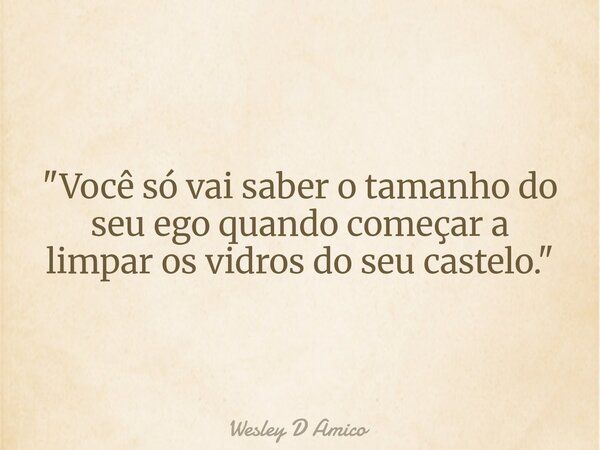 "Você só vai saber o tamanho do seu ego quando começar a limpar os vidros do seu castelo."... Frase de Wesley D Amico.