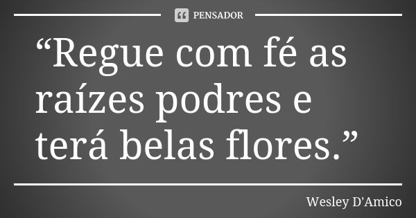 “Regue com fé as raízes podres e terá belas flores.”... Frase de Wesley D'Amico.