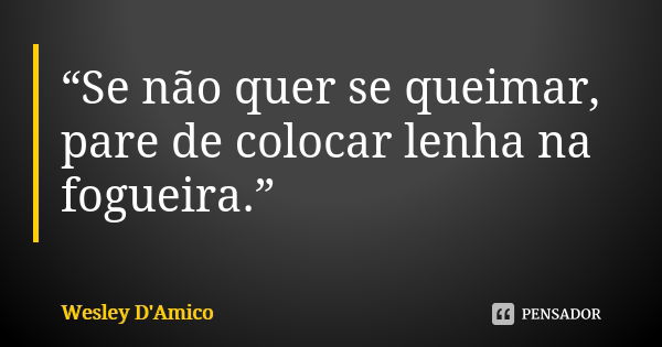 “Se não quer se queimar, pare de colocar lenha na fogueira.”... Frase de Wesley D'Amico.