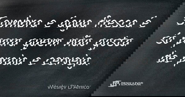 Sombra e água fresca é só para quem não gosta de praia e cerveja.... Frase de Wesley D'Amico.