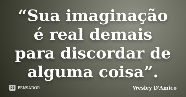 “Sua imaginação é real demais para discordar de alguma coisa”.... Frase de Wesley D'Amico.