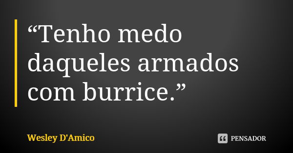 “Tenho medo daqueles armados com burrice.”... Frase de Wesley D'Amico.