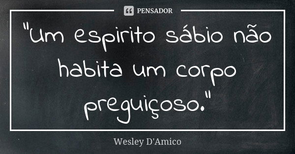 “Um espirito sábio não habita um corpo preguiçoso.”... Frase de Wesley D'Amico.