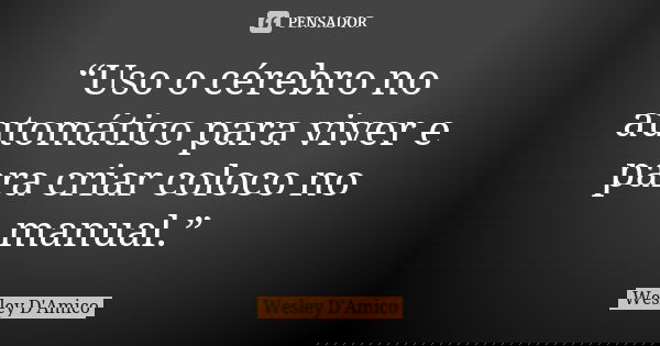 “Uso o cérebro no automático para viver e para criar coloco no manual.”... Frase de Wesley D'Amico.