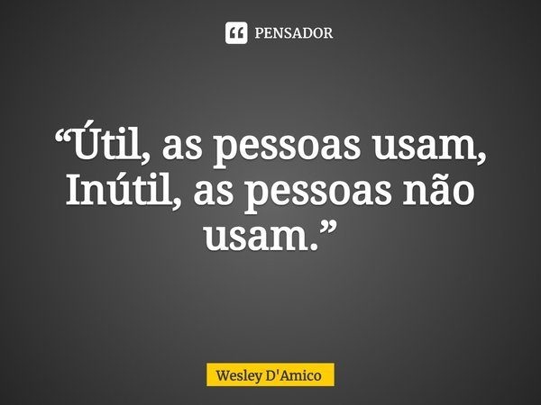 ⁠“Útil, as pessoas usam, Inútil, as pessoas não usam.”... Frase de Wesley D'Amico.