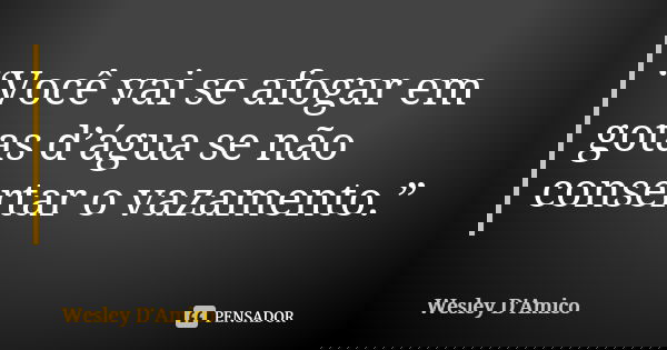 “Você vai se afogar em gotas d’água se não consertar o vazamento.”... Frase de Wesley D'Amico.