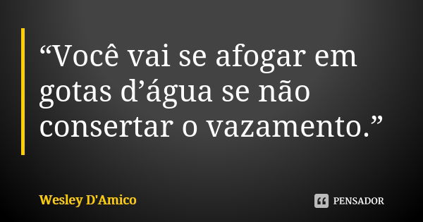 “Você vai se afogar em gotas d’água se não consertar o vazamento.”... Frase de Wesley D'Amico.