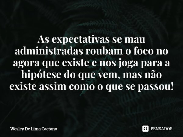 ⁠As expectativas se mau administradas roubam o foco no agora que existe e nos joga para a hipótese do que vem, mas não existe assim como o que se passou!... Frase de Wesley De Lima Caetano.