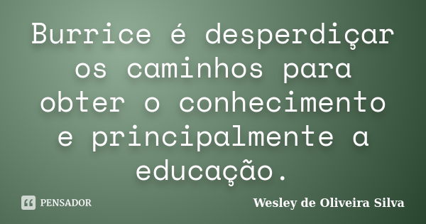 Burrice é desperdiçar os caminhos para obter o conhecimento e principalmente a educação.... Frase de Wesley de Oliveira Silva.