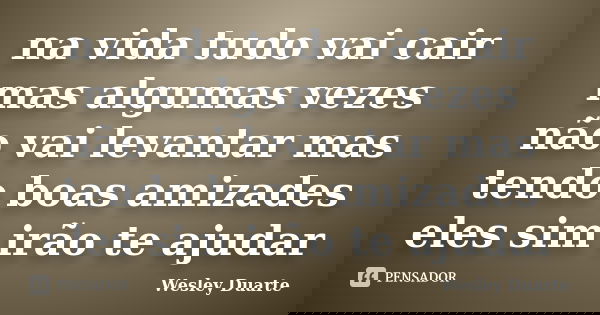 na vida tudo vai cair mas algumas vezes não vai levantar mas tendo boas amizades eles sim irão te ajudar... Frase de Wesley Duarte.