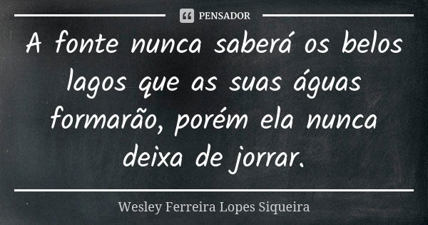 A fonte nunca saberá os belos lagos que as suas águas formarão, porém ela nunca deixa de jorrar.... Frase de Wesley Ferreira Lopes Siqueira.