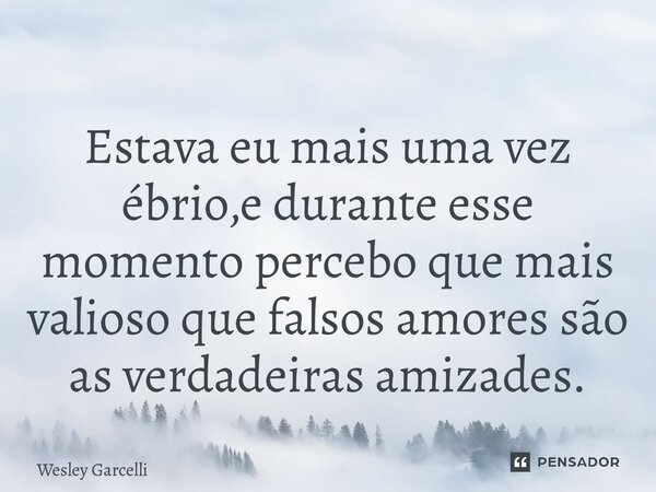 ⁠Estava eu mais uma vez ébrio,e durante esse momento percebo que mais valioso que falsos amores são as verdadeiras amizades.... Frase de Wesley Garcelli.