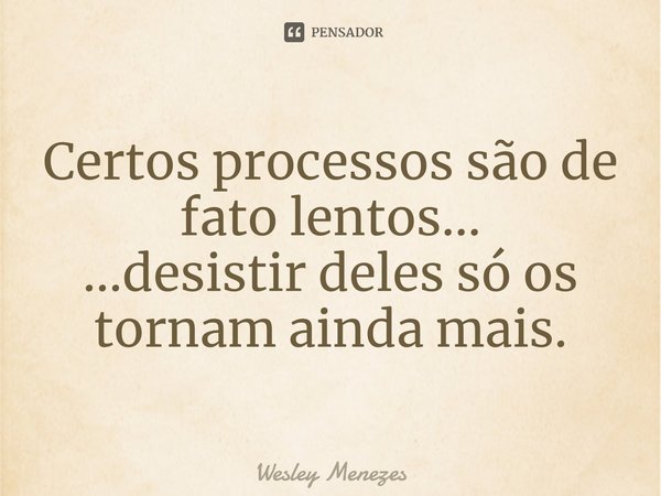 ⁠Certos processos são de fato lentos...
...desistir deles só os tornam ainda mais.... Frase de Wesley Menezes.