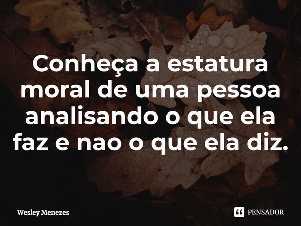 ⁠Conheça a estatura moral de uma pessoa analisando o que ela faz e nao o que ela diz.... Frase de Wesley Menezes.