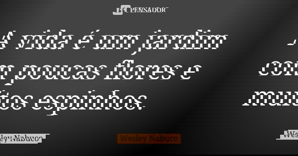 A vida é um jardim com poucas flores e muitos espinhos.... Frase de Wesley Nabuco.