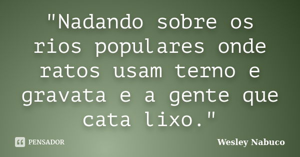 "Nadando sobre os rios populares onde ratos usam terno e gravata e a gente que cata lixo."... Frase de Wesley Nabuco.