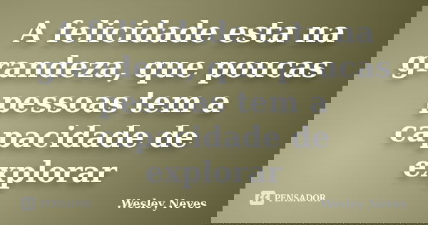 A felicidade esta na grandeza, que poucas pessoas tem a capacidade de explorar... Frase de Wesley Neves.