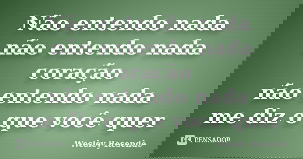 Não entendo nada não entendo nada coração não entendo nada me diz o que você quer... Frase de Wesley Resende.
