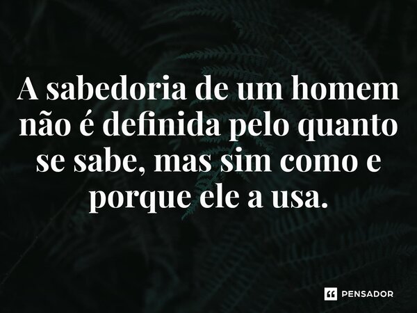 ⁠A sabedoria de um homem não é definida pelo quanto se sabe, mas sim como e porque ele a usa.... Frase de Wesley Ribeiro de Oliveira.
