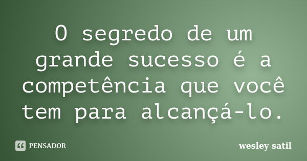 O segredo de um grande sucesso é a competência que você tem para alcançá-lo.... Frase de wesley satil.