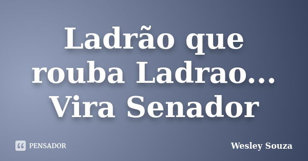 Ladrão que rouba Ladrao... Vira Senador... Frase de Wesley Souza.