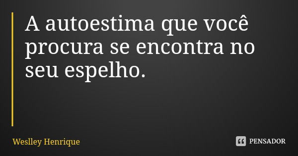 A autoestima que você procura se encontra no seu espelho.... Frase de Weslley Henrique.
