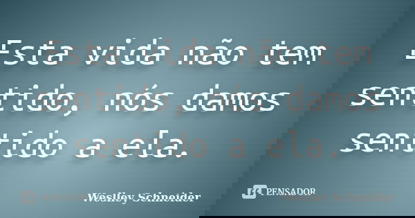 Esta vida não tem sentido, nós damos sentido a ela.... Frase de Weslley Schneider.