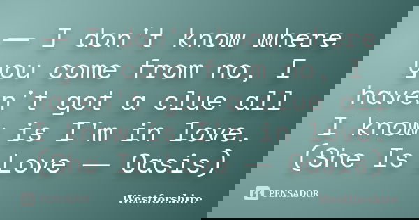 ― I don't know where you come from no, I haven't got a clue all I know is I'm in love. (She Is Love ― Oasis)... Frase de Westforshire.