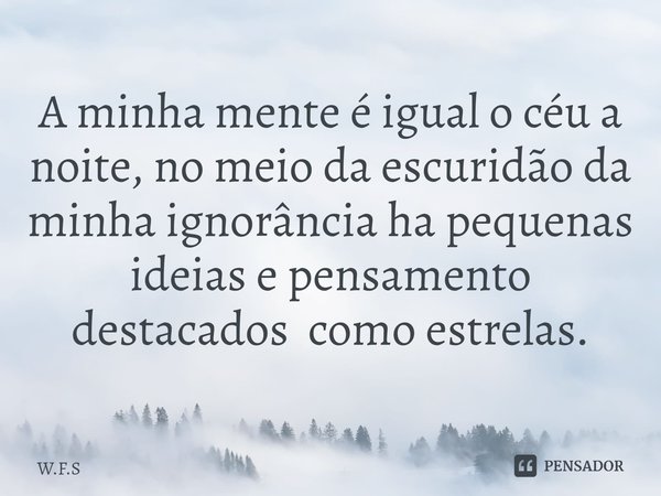 ⁠A minha mente é igual o céu a noite, no meio da escuridão da minha ignorância ha pequenas ideias e pensamento destacados como estrelas.... Frase de W.F.S.