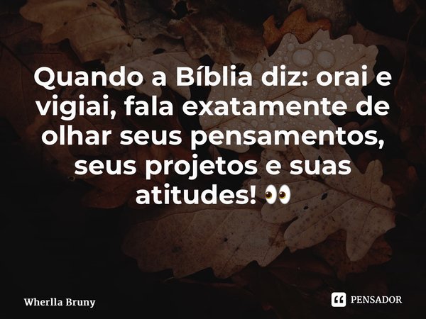 Quando a Bíblia diz: orai e vigiai, fala exatamente de olhar seus pensamentos, seus projetos e suas atitudes! 👀🙏 ⁠... Frase de Wherlla Bruny.
