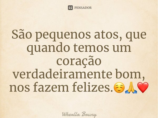 São pequenos atos, que quando temos um coração verdadeiramente bom, nos fazem felizes.☺️🙏❤️... Frase de Wherlla Bruny.