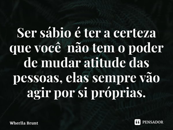 ⁠Ser sábio é ter a certeza que você não tem o poder de mudar atitude das pessoas, elas sempre vão agir por si próprias.... Frase de Wherlla Bruny.